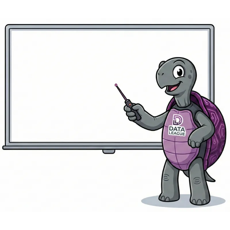 Datum the turtle teaching at a whiteboard